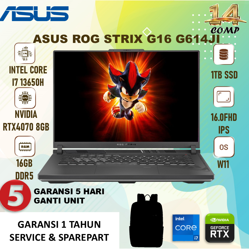 ASUS ROG STRIX G16 G614JI RTX4070 CORE I7 13650 32GB 1TB W11 16.0FHD IPS
