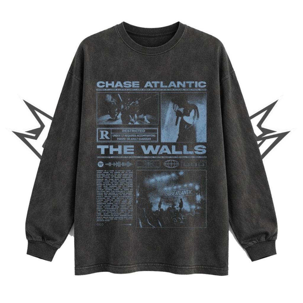 Glatosphere "Chase Atlantic" Long Sleeve Oversized T-Shirt | Stone Wash | Kaos Oversize | Vintage | 