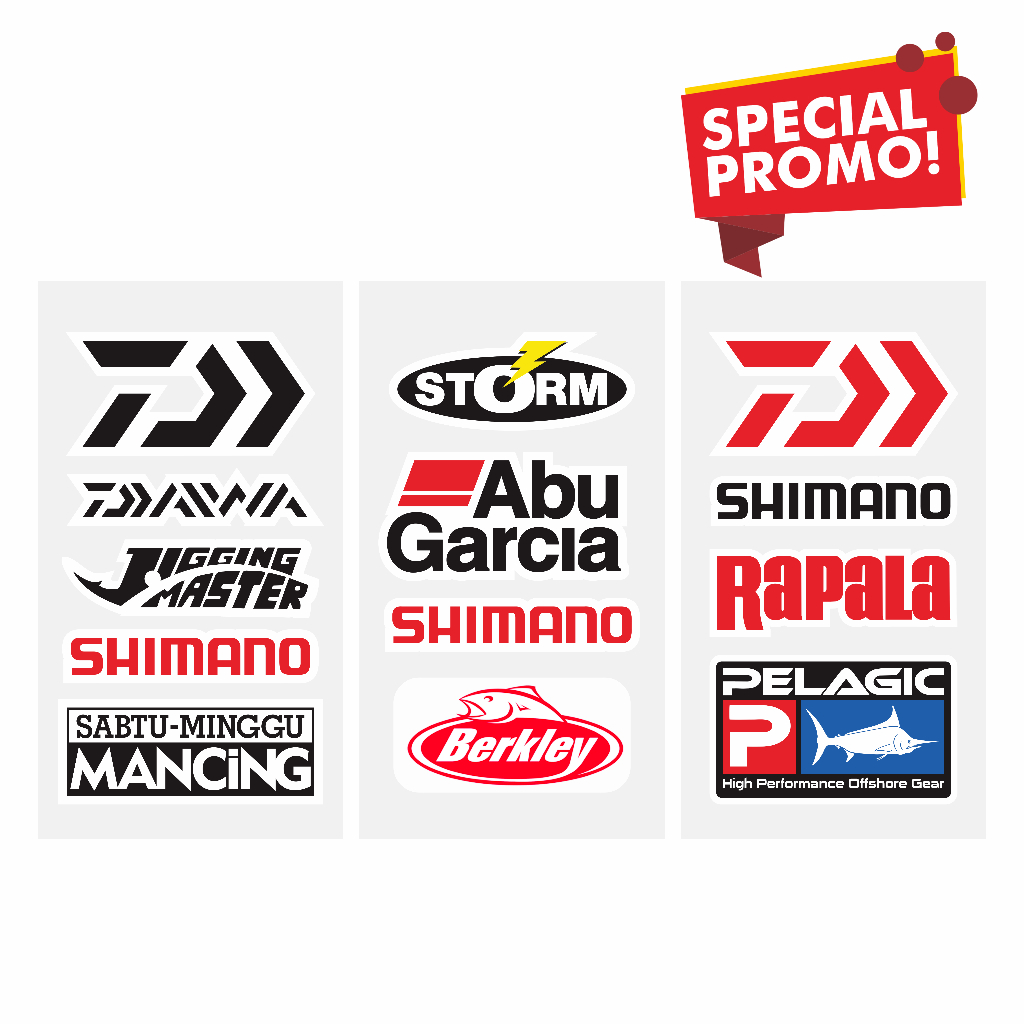 Sticker Pancing Logo Brand Mancing Terkenal Tackle Box Kotak Lure 200