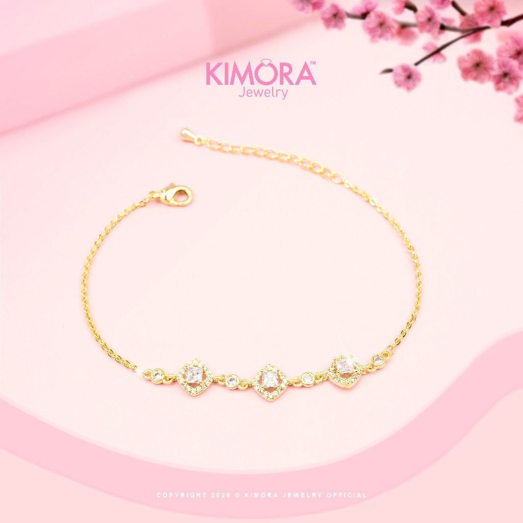 Kimora - Gelang Rantai Rhodium Wanita Cantik Rosalia Lapis Emas Asli 18k Gtr699