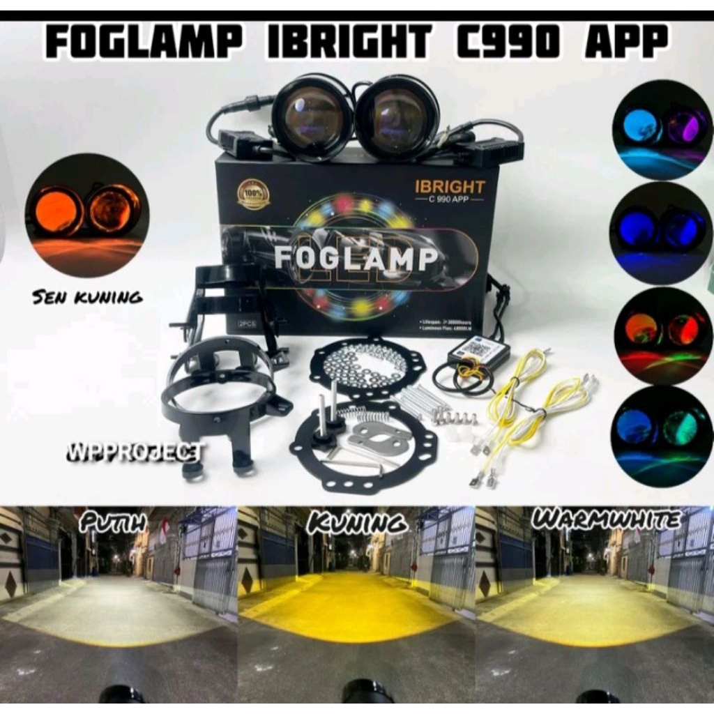 FOGLAMP C 990 APP Sepasang Lampu Foglamp IBRIGHT 3 Inc C990 dan ZE FOG 4 APP Blue Lens dengan Bonus 