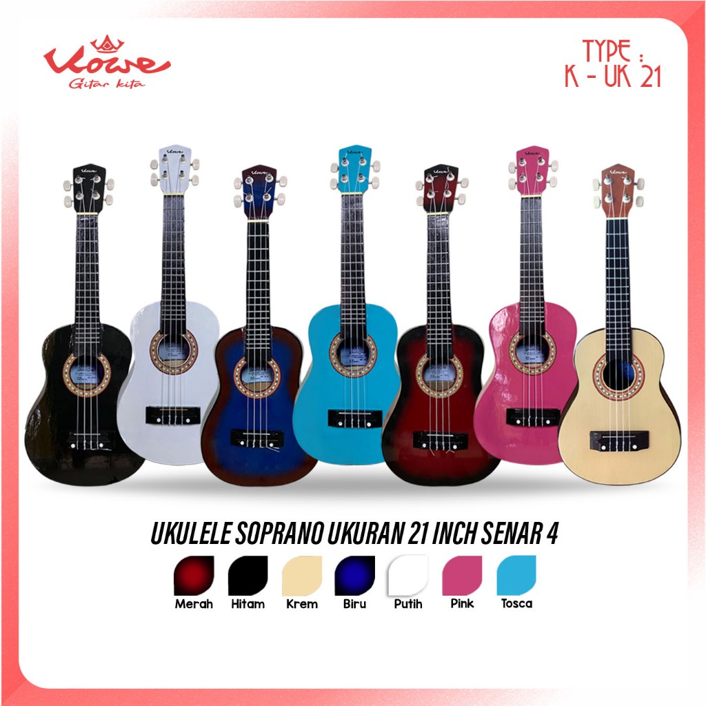 Ukulele K - UK 21 Soprano Senar 3 Terlengkap dan Packing Kayu