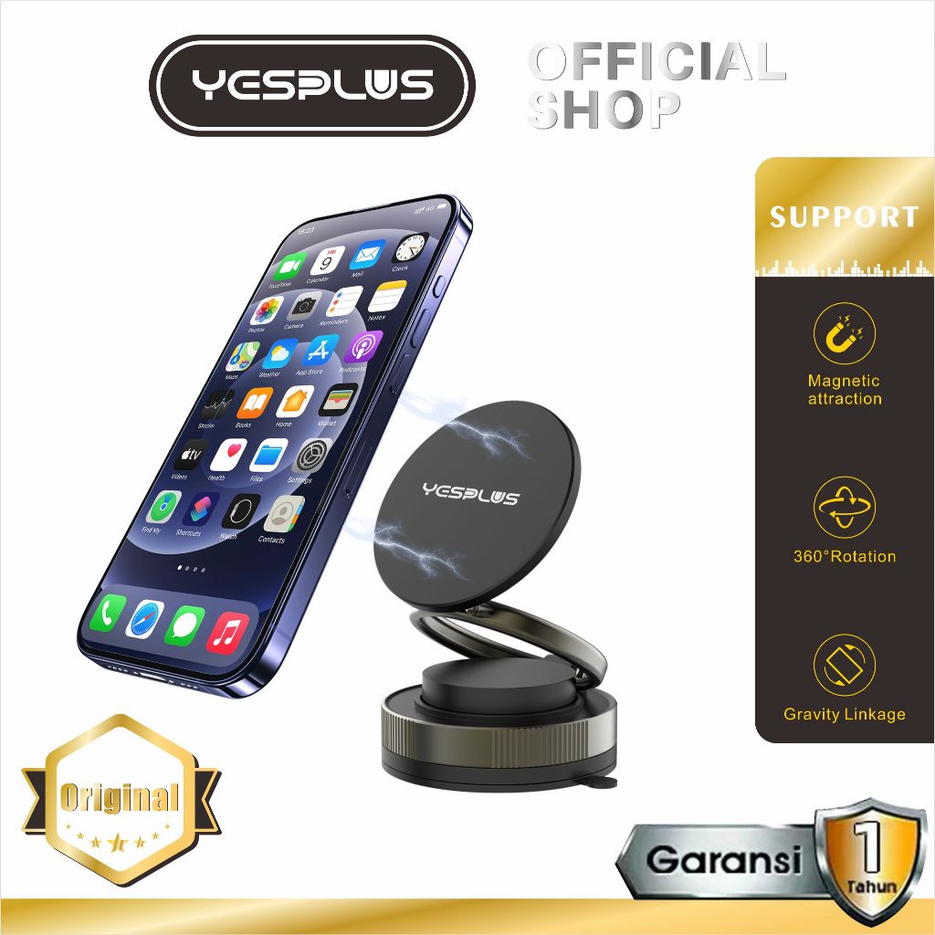 Holder Hp Magnetic YESPLUS YS-1515 Phone Holder 360° Rotasi Adjustable Universal Car Mount & Desktop