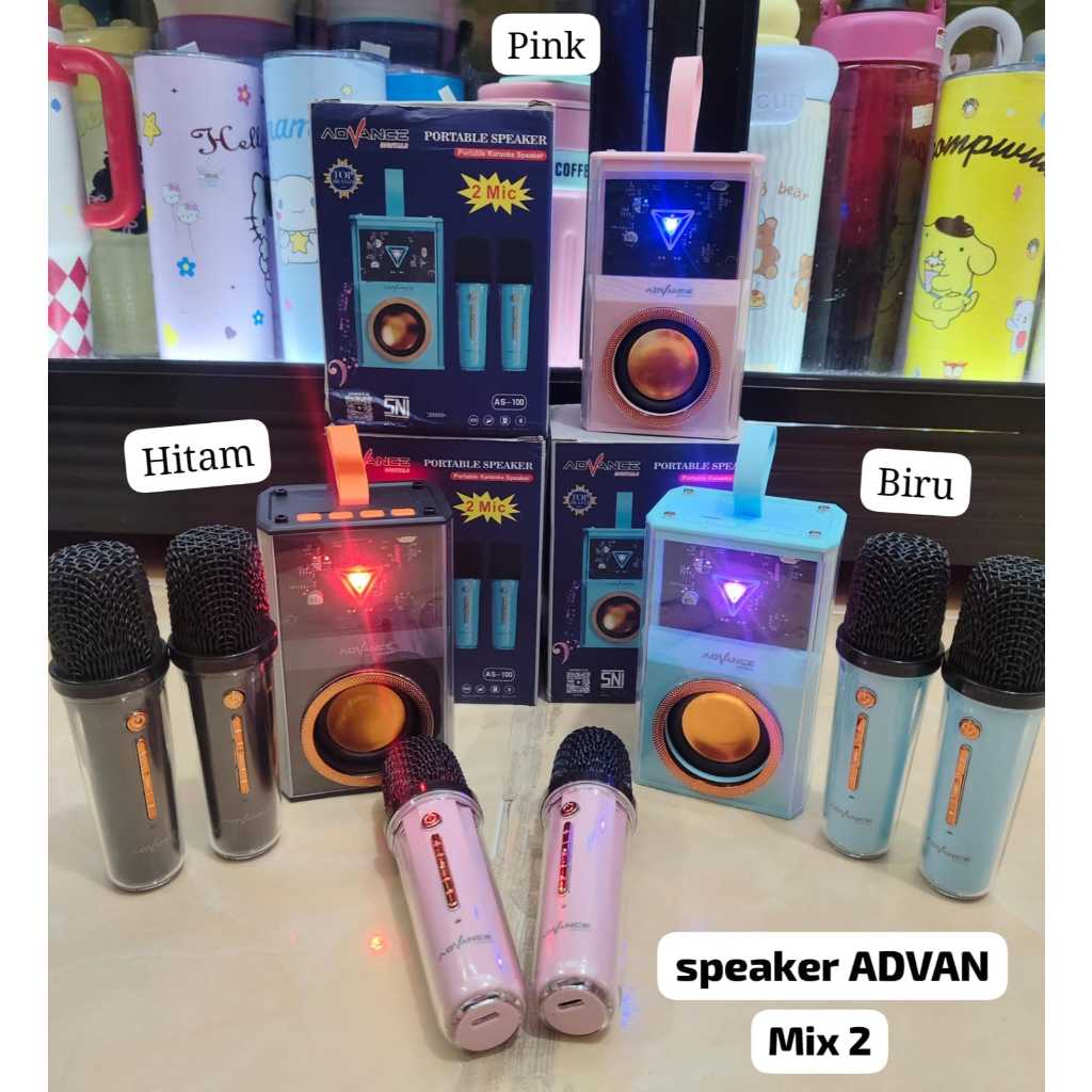 Advance Speaker Bluetooth 2Mic Wireless Microphone Bluetooth Karaoke Speaker Full Bass Portable