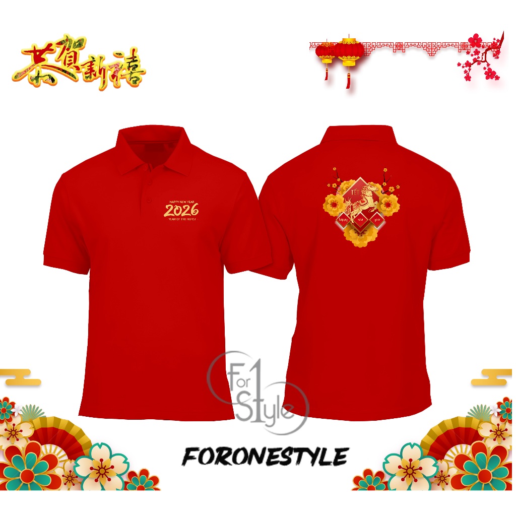 TYPE 04 Poloshirt Imlek Motif Kuda - Polo Berkerah Imlek Motif Kuda - Baju Imlek Motif Kuda - Forone