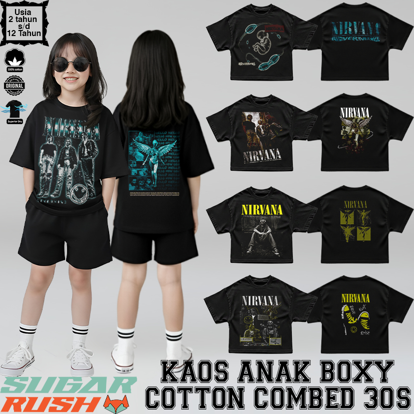 Kaos anak Oversize kaos anak Boxy UNISEX motif NIRVANA KURT usia 2-12 Tahun Cotton COmbed 30s PREMIU