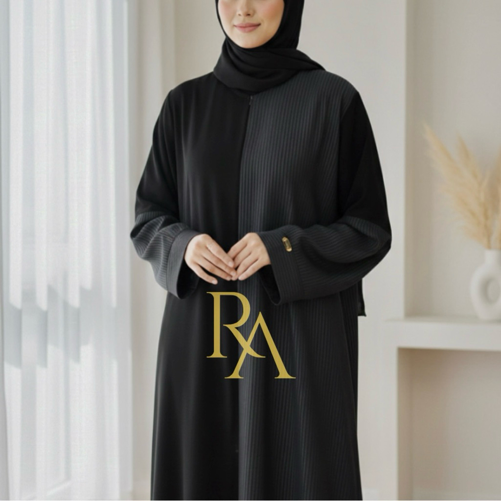 Abaya Zura stripe/ embos basic jetblack salur