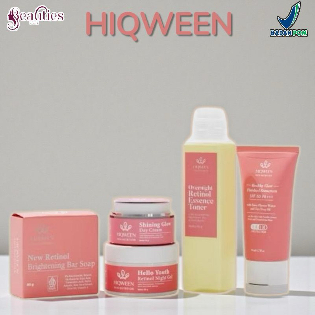 [DAPAT 5] HIQWEEN Paket Glowing Maksimal [Sabun Retinol, Day Cream, Night Cream, Sunscreen, Essence 