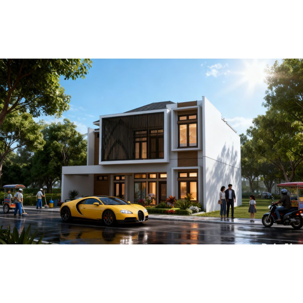 Paket desain rumah 3D, desain rumah minimalis 2 lantai, 14x17, 6 kamar tidur. jasa desain rumah, rum