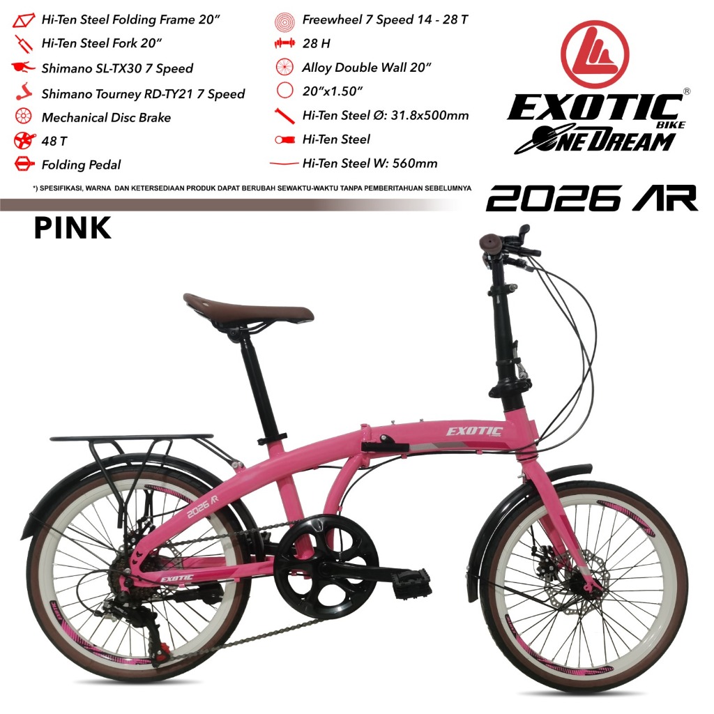 Sepeda Lipat EXOTIC ET 2026 AR Ukuran 20 Inch Dewasa Boncengan Rem Cakram 7 Speed
