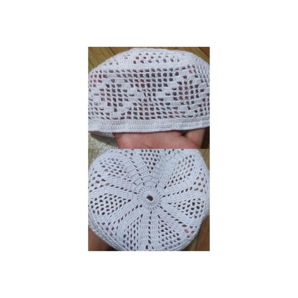 Peci Rajut | Peci Bang Lades | Peci Yaman | Peci Tarim Handmade | putih cerah