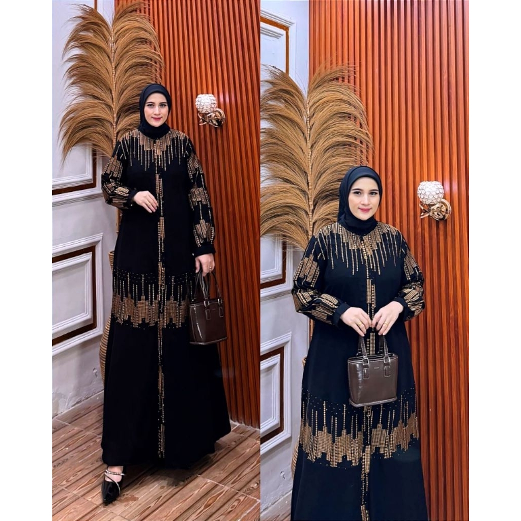 Abaya Muslimah Bordir Hias Payet Free Hijab Original Butik