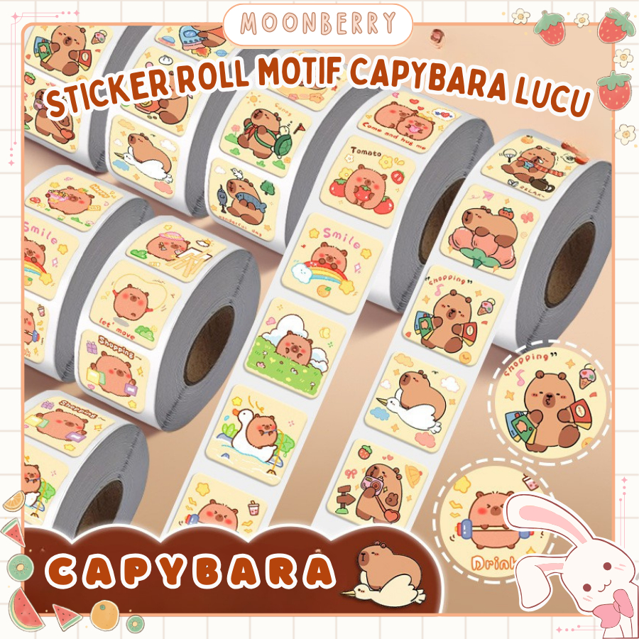 Sticker Roll Motif Capybara Lucu Panda Hewan Karakter Kawaii 300 Lembar Dekor Stationery ATK DIY Kar