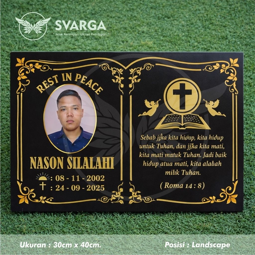 Batu nisan Kristen Bentik Buku 30x40cm + Foto Resin Epoxy 9x12cm TOP Quality