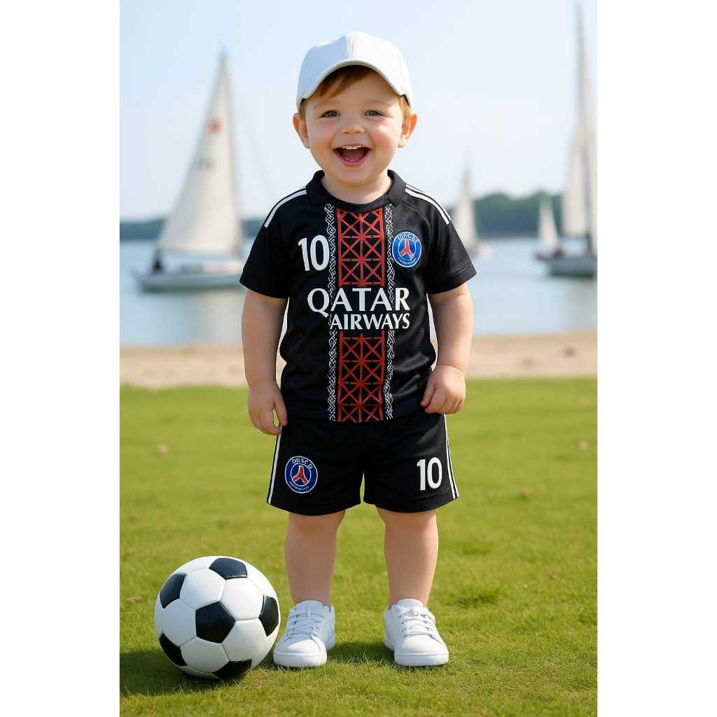 Setelan baju dan celana klub bola PSG anak laki laki usia 1 sampai 13 tahun Bahan jersey