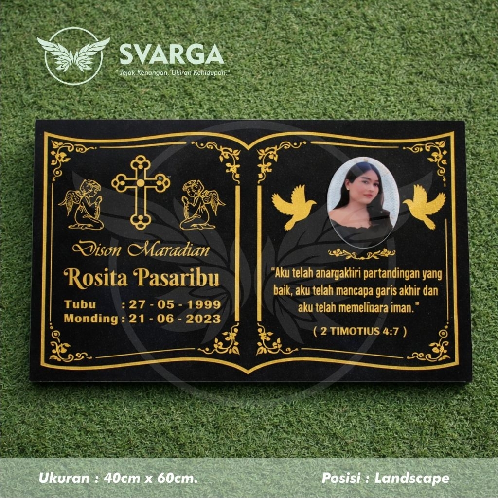 Batu nisan kristen + Foto Resin Epoxy ukuran 40x60cm SVARGA