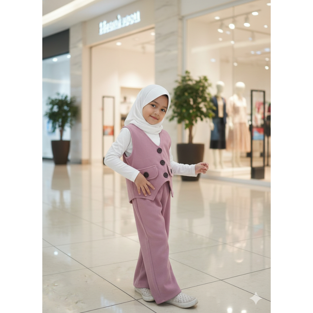 Oneset Anak Perempuan Setelan Rompi Anak Perempuan Set Baju Dan Celana Kulot 1 Sampai 6 Tahun Elegan