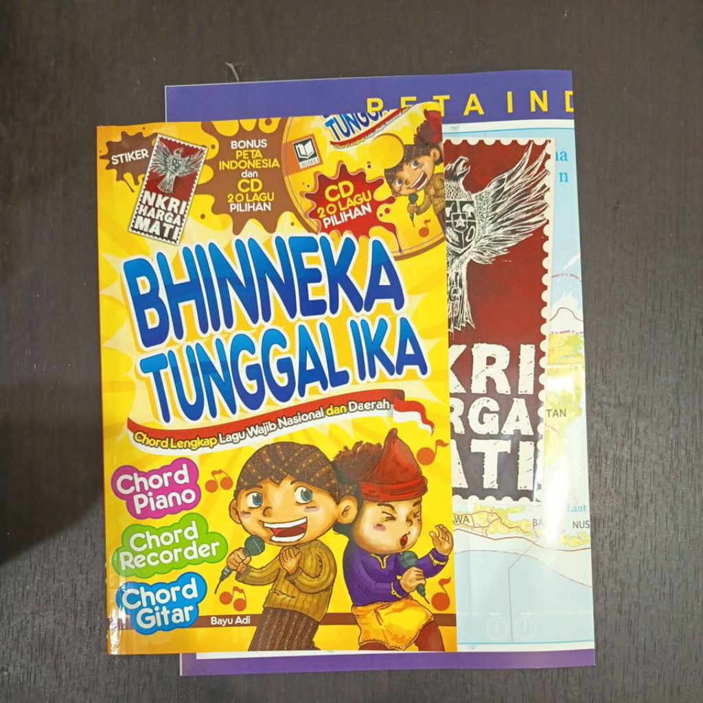 Buku Lengkap Lagu Wajib Nasional dan Daerah Cord Piano, Recorder, Gitar Bonus Stiker & Peta Indonesi