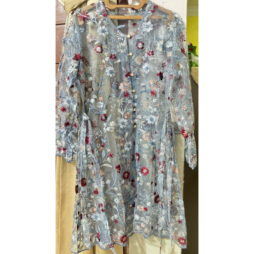 setelan tunik rok satin