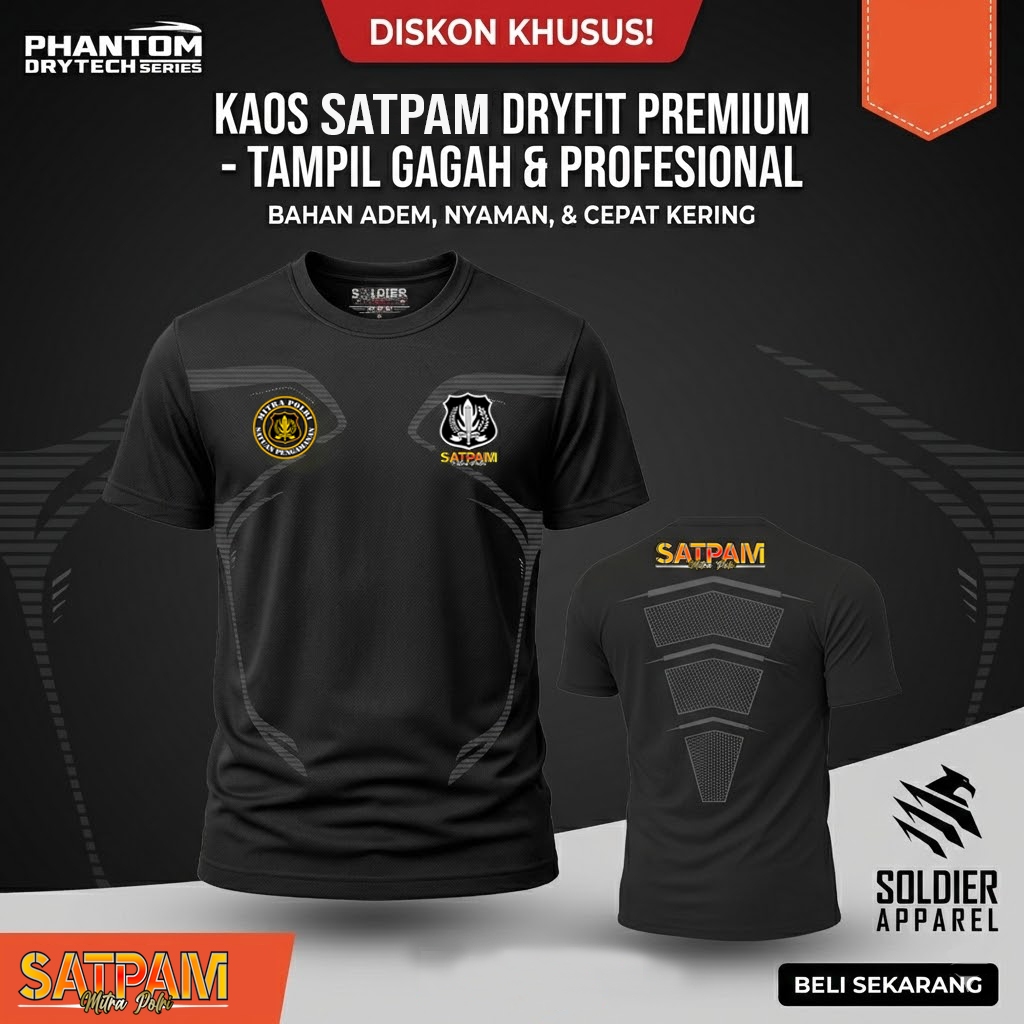 Kaos Dalam Satpam Security Pria - Bahan Dryfit Adem Menyerap Keringat - Baju Dinas Harian (Phantom DryTech Series)
