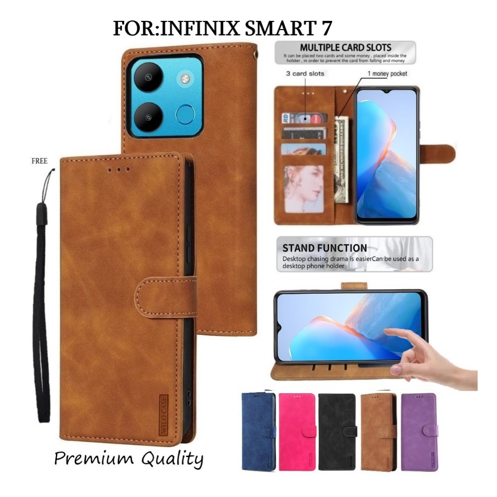 INFINIX SMART 7 Leather Flip Cover Wallet Case Kulit - Casing Dompet Case Wallet Leather Flip INFINI
