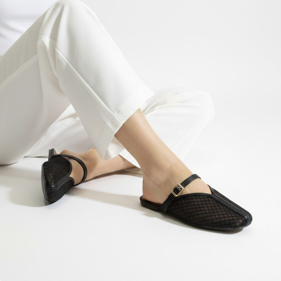 Sepatu Sandal Selop DINASTY CELYN Flatshoes Wanita Slip On Casual Mules Jaring Brukat