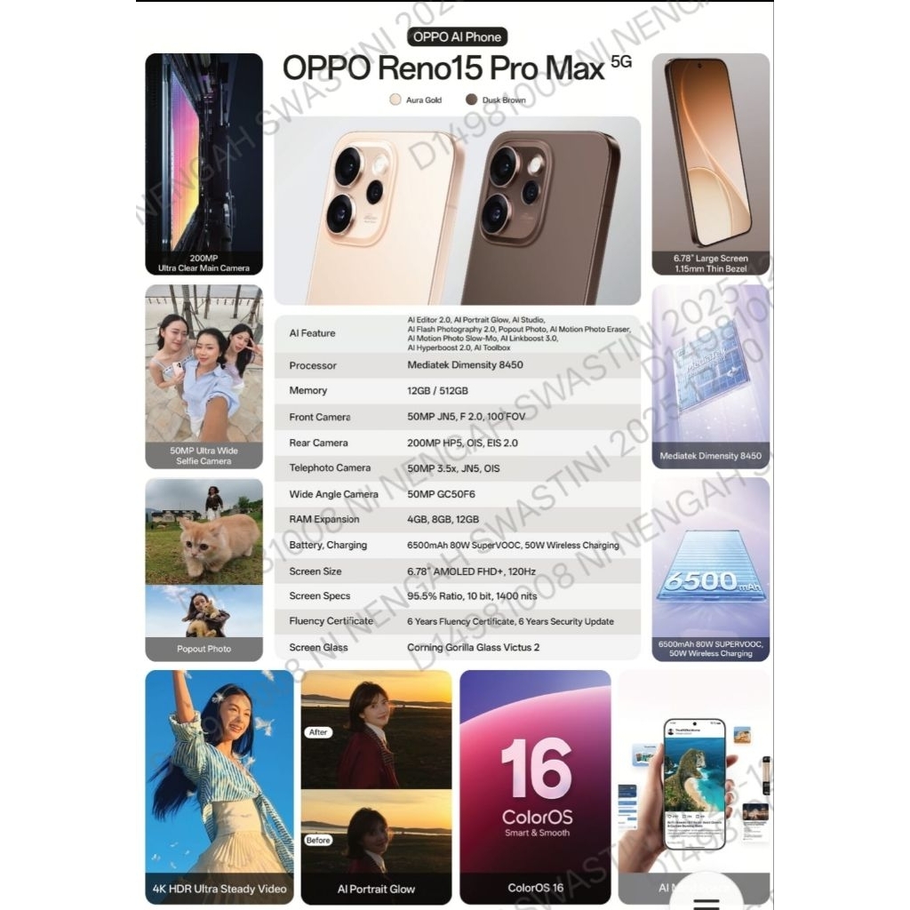 Oppo Reno 15 PRO MAX 5G RAM 12GB ROM 512GB
