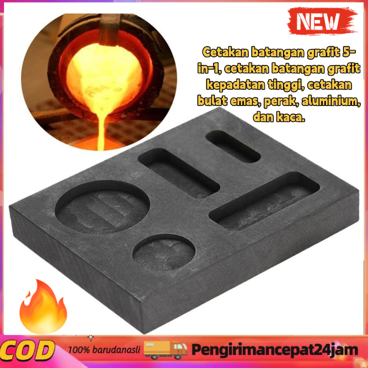 (COD/Gratis Ongkir) Graphite Ingot Mould 5 In 1 Cetakan Ingot Grafit High Density Emas Silver Alumin