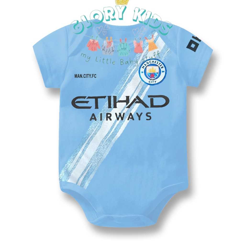 Jumper Bayi Manchester City / Jumpsuit Baby Club Bola / Baju Bola Baby usia 0-12 Bulan