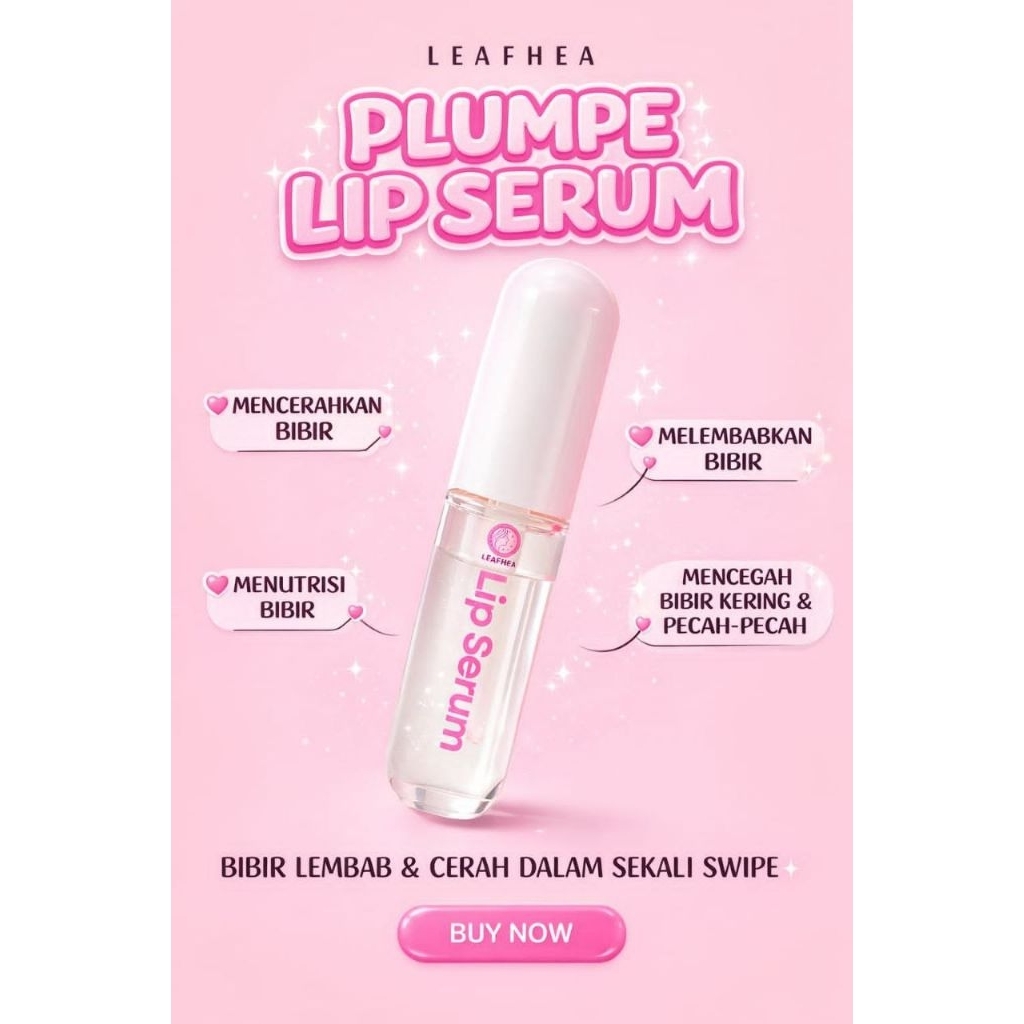 LIP SERUM LEAFHEA MENUTRISI BIBIR KERING, BIBIR HITAM BPOM Halal  ( Beli 5pcs free masker wajah)