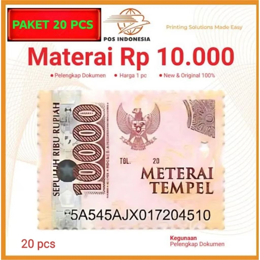 Materai 10000 paket 20 pcs materaipos