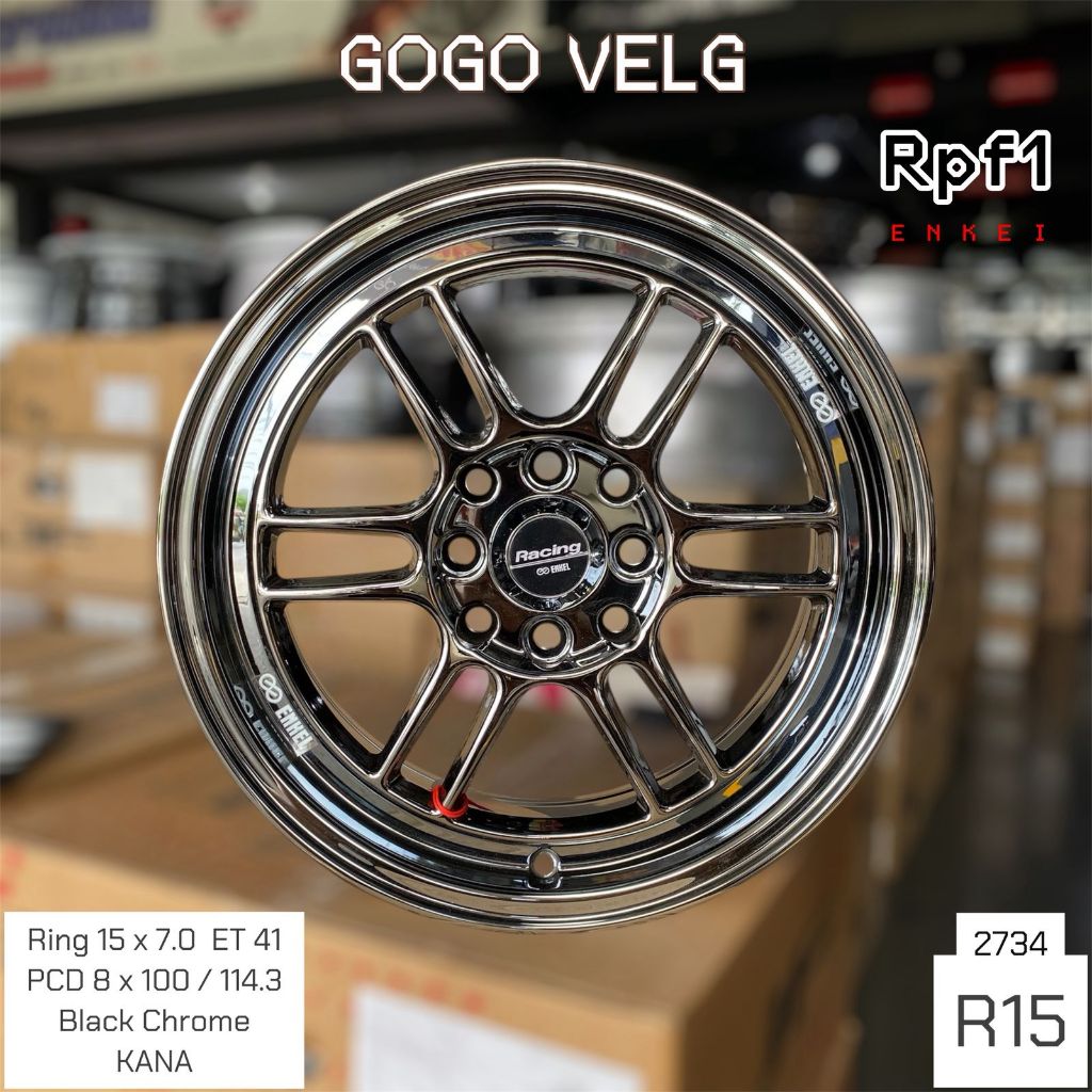 Velg Mobil R15 RPF1 PCD 4X100/114,3 Lebar 7 ET 41 Black Chrome Brio Jazz Yaris Swift Agya Ring 15