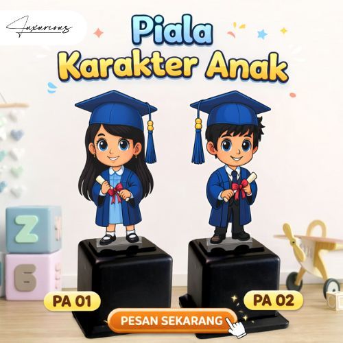 Piala Karakter Anak Wisuda | Trophy Anak Custom Nama | Hadiah Kelulusan TK SD - Luxuriousss