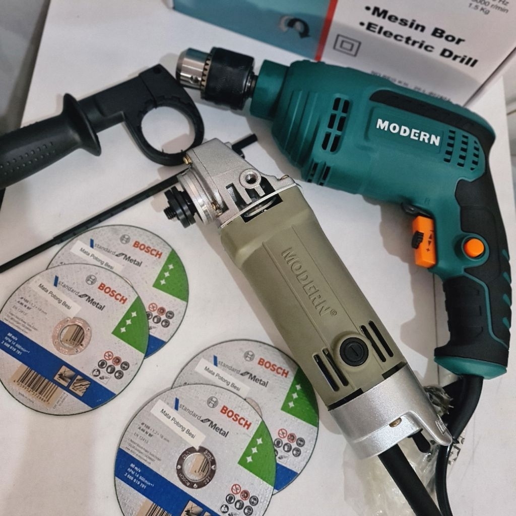 Paket Modern Hemat 4 - Mesin Bor M-2150 dan Mesin Gerinda grinda M-2350B BONUS 4 batu bosch / Paket 