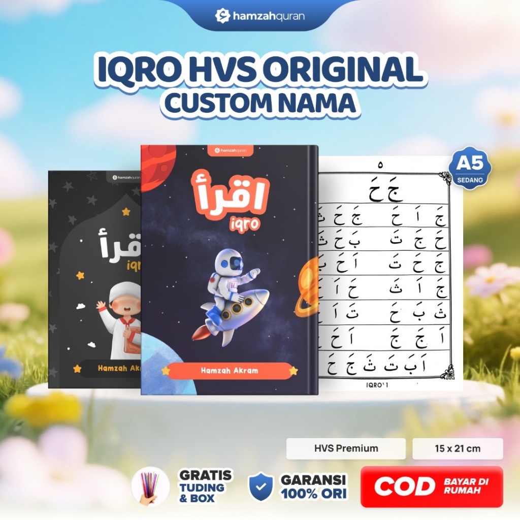 Iqro Jilid 1-6 Custom Nama A5 HVS Hitam Putih Hard Cover Soft Cover