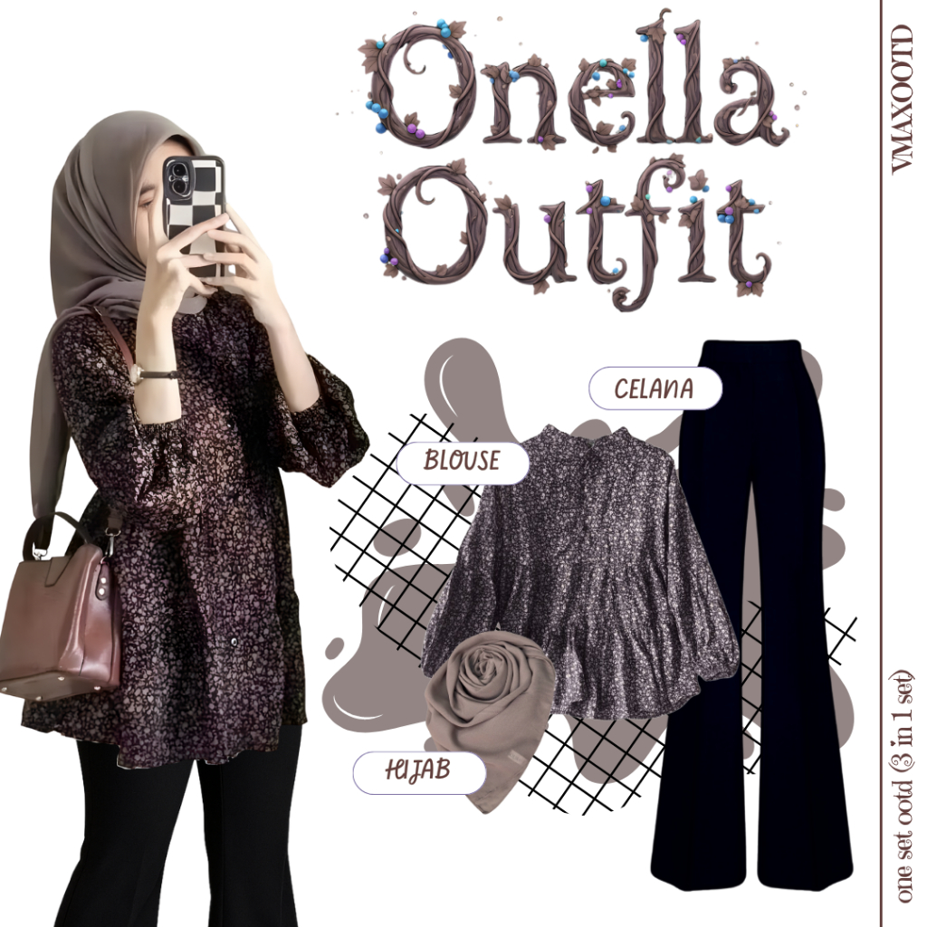 Outfit 3 In 1 One Set "NAMIRA OUTFIT" (Blouse, Cutbray, Hijab) Setelan Wanita Kekinian OOTD Hangout/