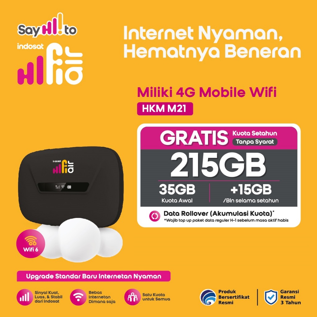 Indosat Hifi Air Modem Wifi 4G 5G Unlock All Operator Free Kuota IM3 200GB Tri 215GB 1Th