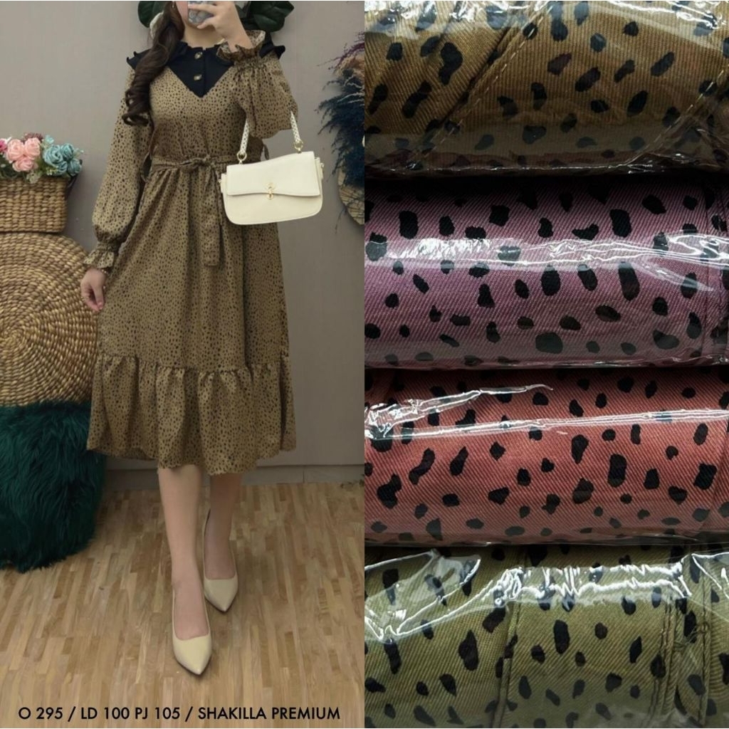 Dress midi motif macan tutul