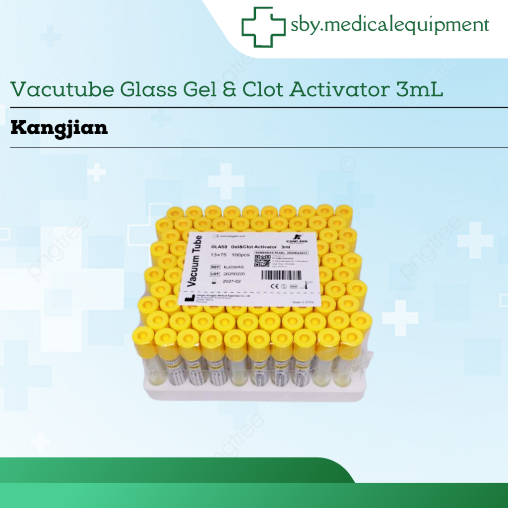 Tabung Darah Glass Gel & Clot Activator 3ml Vacutainer Blood Collection Vacutube Kangjian isi 100pcs