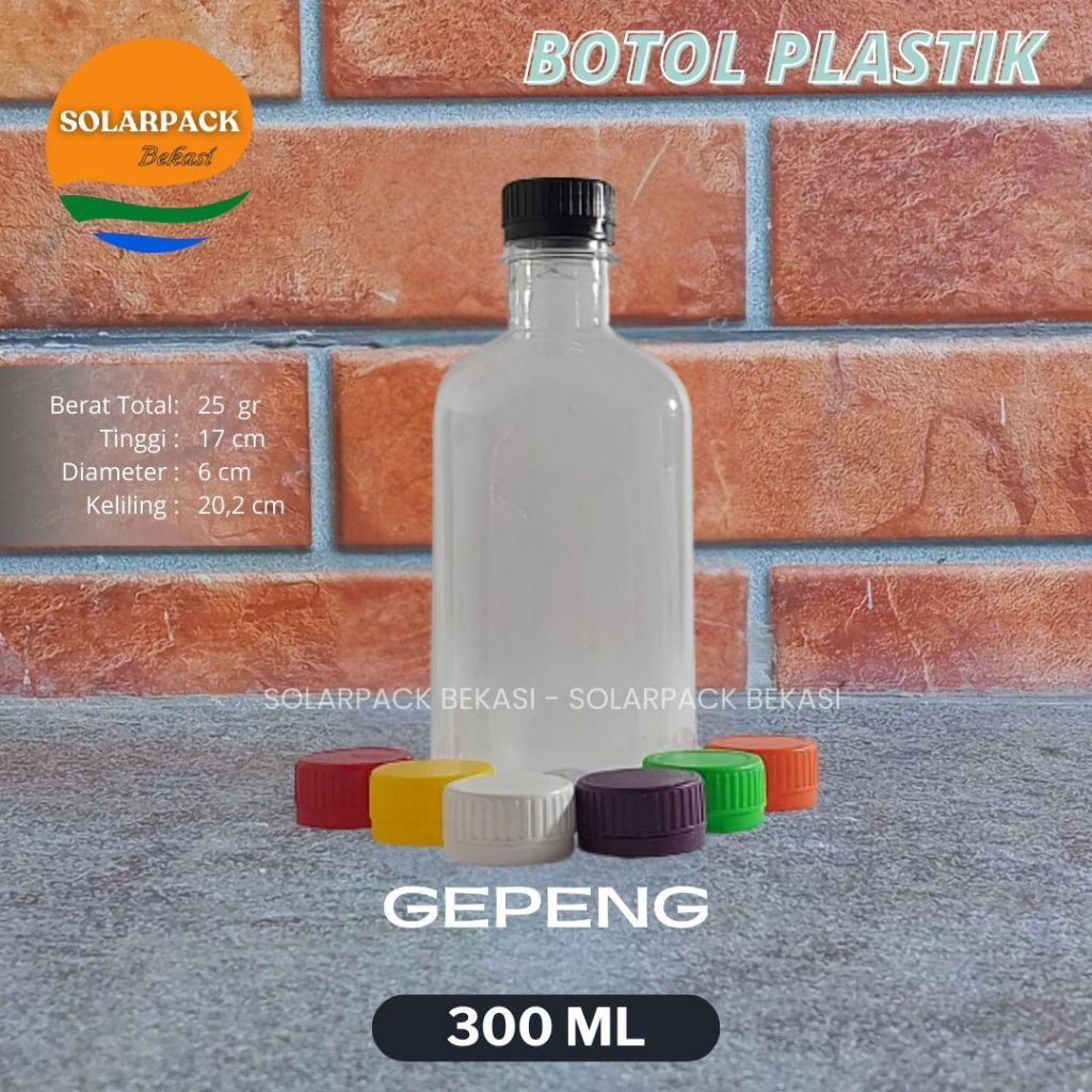 Botol plastik PET 300ml gepeng minuman jus susu kopi tutup LN warna warni