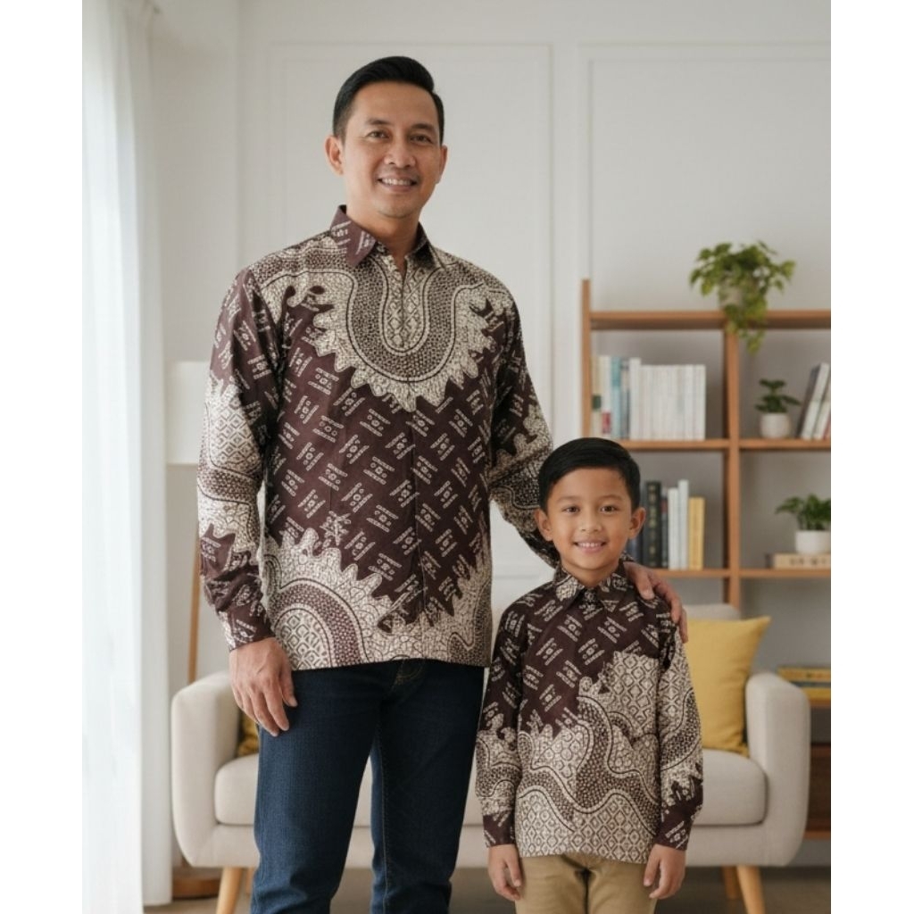 batik pria coklat Mahogany cream couple lengan panjang