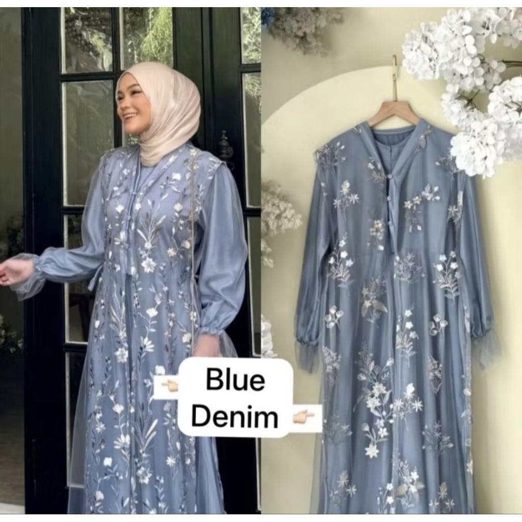 PRELOVED NATASYA DRESS OUTER BRUKAT TILE MOTIF GARDEN GAMIS PESTA KONDANGAN BRIDESMAID