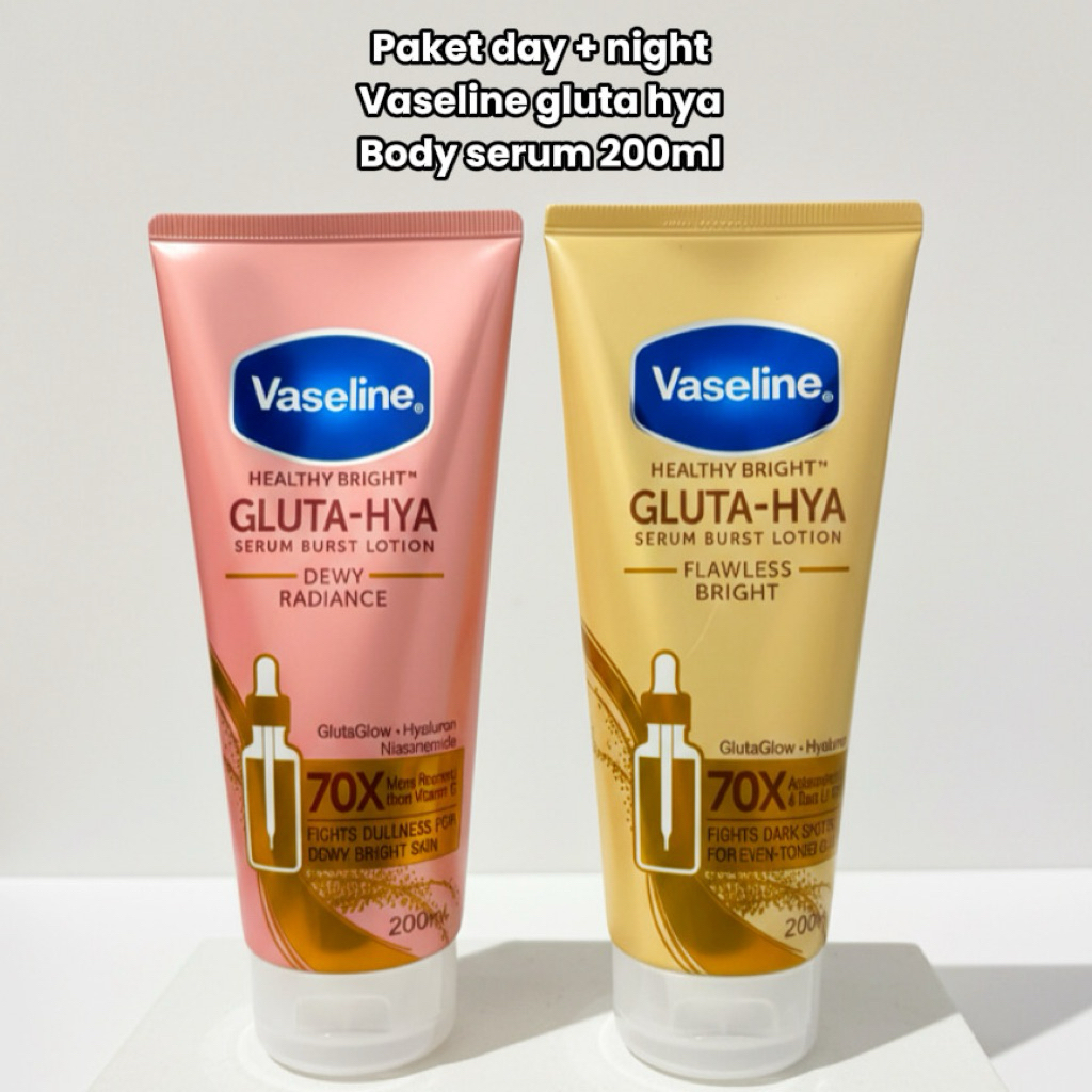 Paket Day & Night Vaseline Gluta Hya Flawles Bright & Dewy Radiance Body Serum  Vaseline Mencerahkan