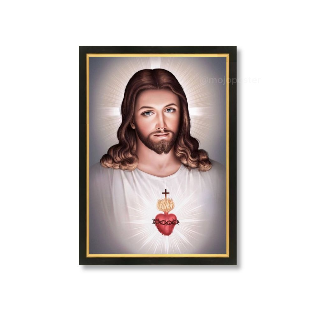 Hiasan Dinding Lukisan Cetak Tuhan Yesus Plus Bingkai Kayu 65x45 cm