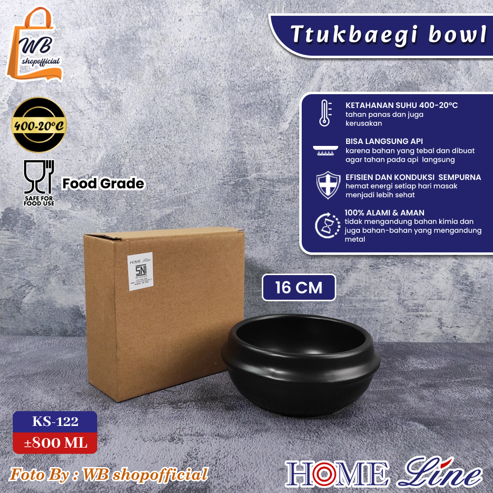 HOME LINE panci korea keramik series warna hitam ttukbaegi - ddukbaegi - bibimbap - claypot - earthe