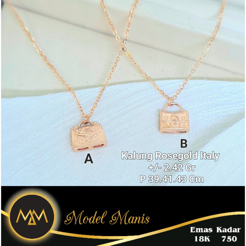 Kalung Tas Miniatur Fashion Italy AU Rosegold 750 kadar 18k