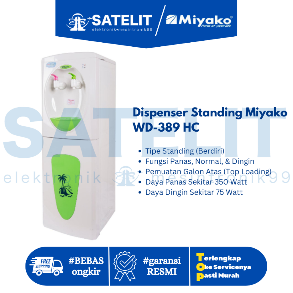 Dispenser Standing Miyako WD-389 HC | Panas & Dingin | Hemat Listrik | Galon Bawah