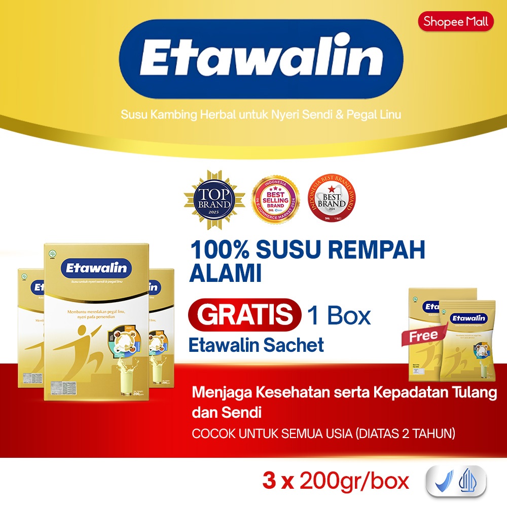 Susu Rempah Etawalin 3 Box Bonus 1 Box Etawalin Sachet