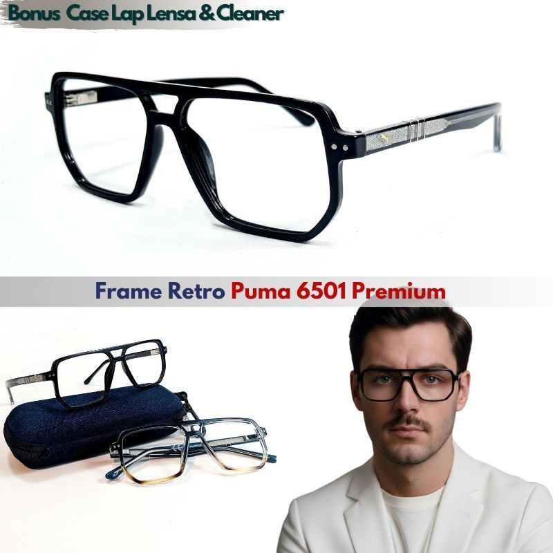 Frame Kacamata Retro Klasik Puma 6501 Premium Aviator Pria Lensa Minus Photoctomic Anti Radiasi