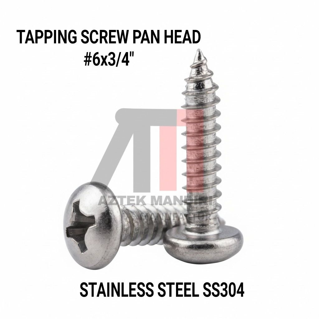 Skrup JP PH #6"X3/4" Stainless / Baut Tapping JP Kepala Bulat #6"X3/4"